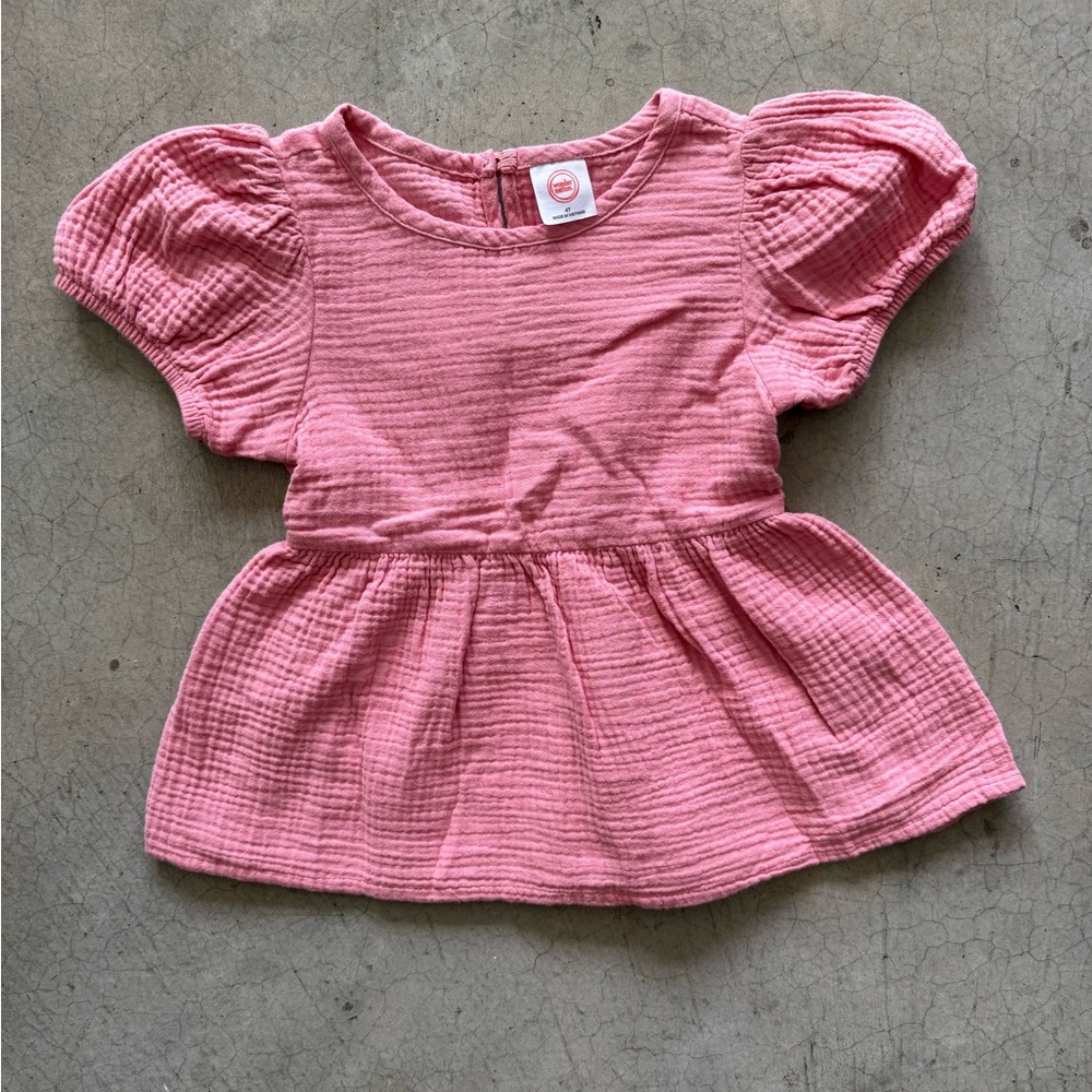 Pink Puff Sleeve Girl Top - 100% Cotton